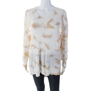 Neely Womens Cotton Tie Dye Print V Neck Pullover Sweater Beige Size OS